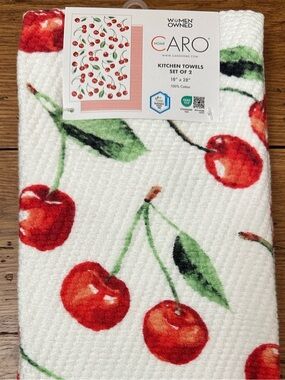 Caro Home White Cherry Print Kitchen Towels - Set of 2